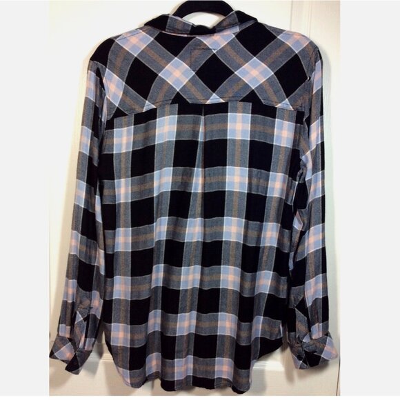 RAILS Hunter Onyx Periwinkle Blush Plaid Rayon Flannel Pocket Button Shirt M * - Picture 6 of 8